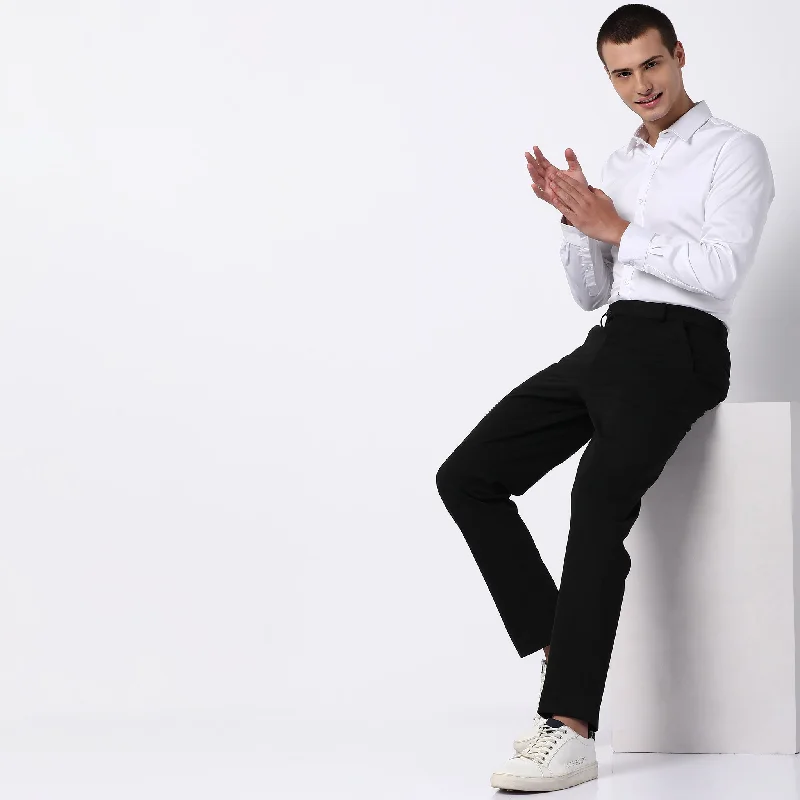 Men's Pants with Patch PocketsMid Rise Knit Formal Trouser