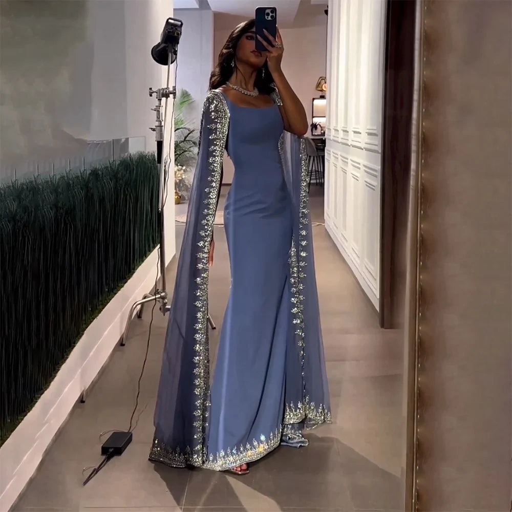 Prom DressElegant Long Formal Cape Sleeves Luxury Evening Dress