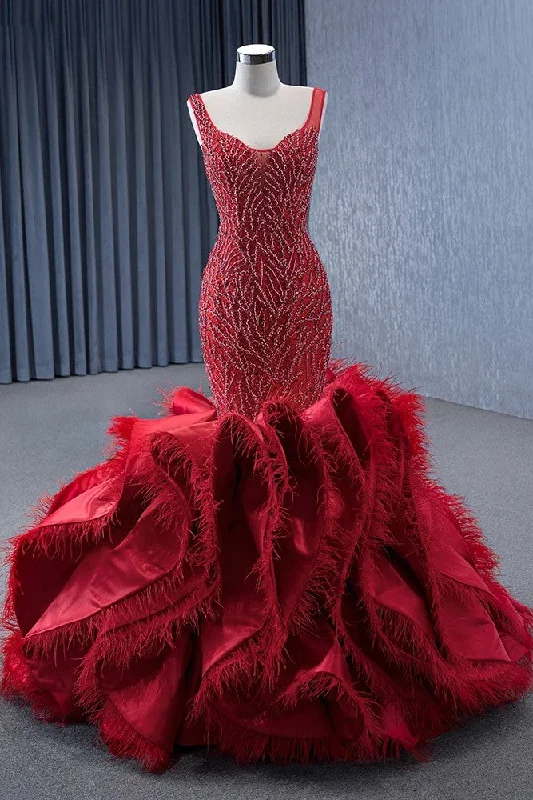 Plunging Neckline DressRed Princess Mermaid Beading Evening Dress Ruffles Party Dress Plunging Neckline DressRed Princess Mermaid Beading Evening Dress Ruffles Party Dress