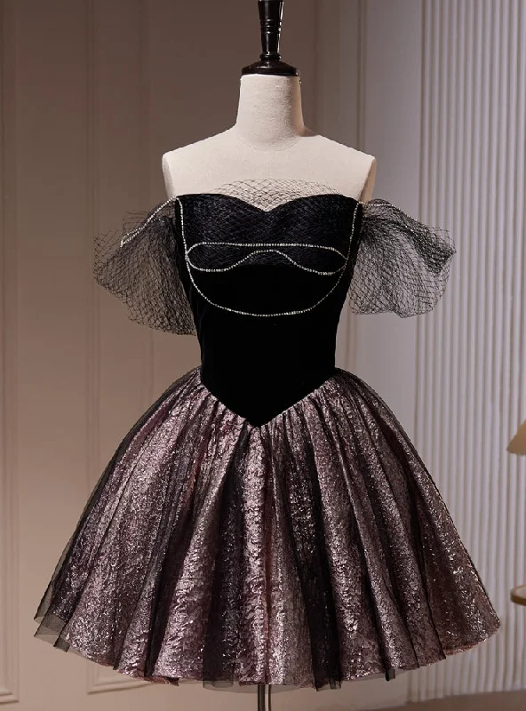 women's wedding guest dressesBlack Short Of the Shoulder Beading Homecoming Dress