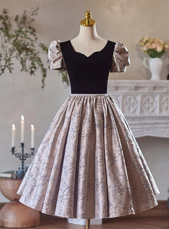 women's bell-sleeved dressesBlack Velvet Short Sleeve Homecoming Dress