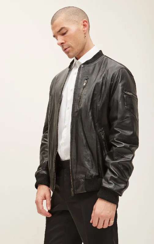 Leather Bomber Jacket - Black