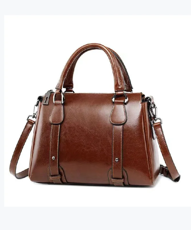 Modern Brown Versatile Calf Leather Tote Handbag