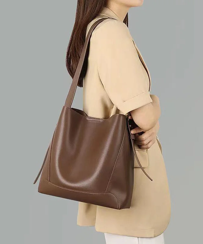 Stylish Light Brown Large Capacity  Calf Leather Satchel Bag Handbag