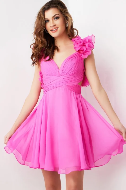 women's stretch dressesJovani 26139 A Line Ruffle Short Cocktail Dress